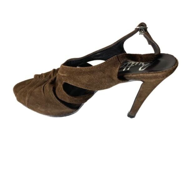 Butter Handmade in Italy Brown Suede Leather Peep Toe Sling Back Heels Sz 6.5 - Picture 3 of 7